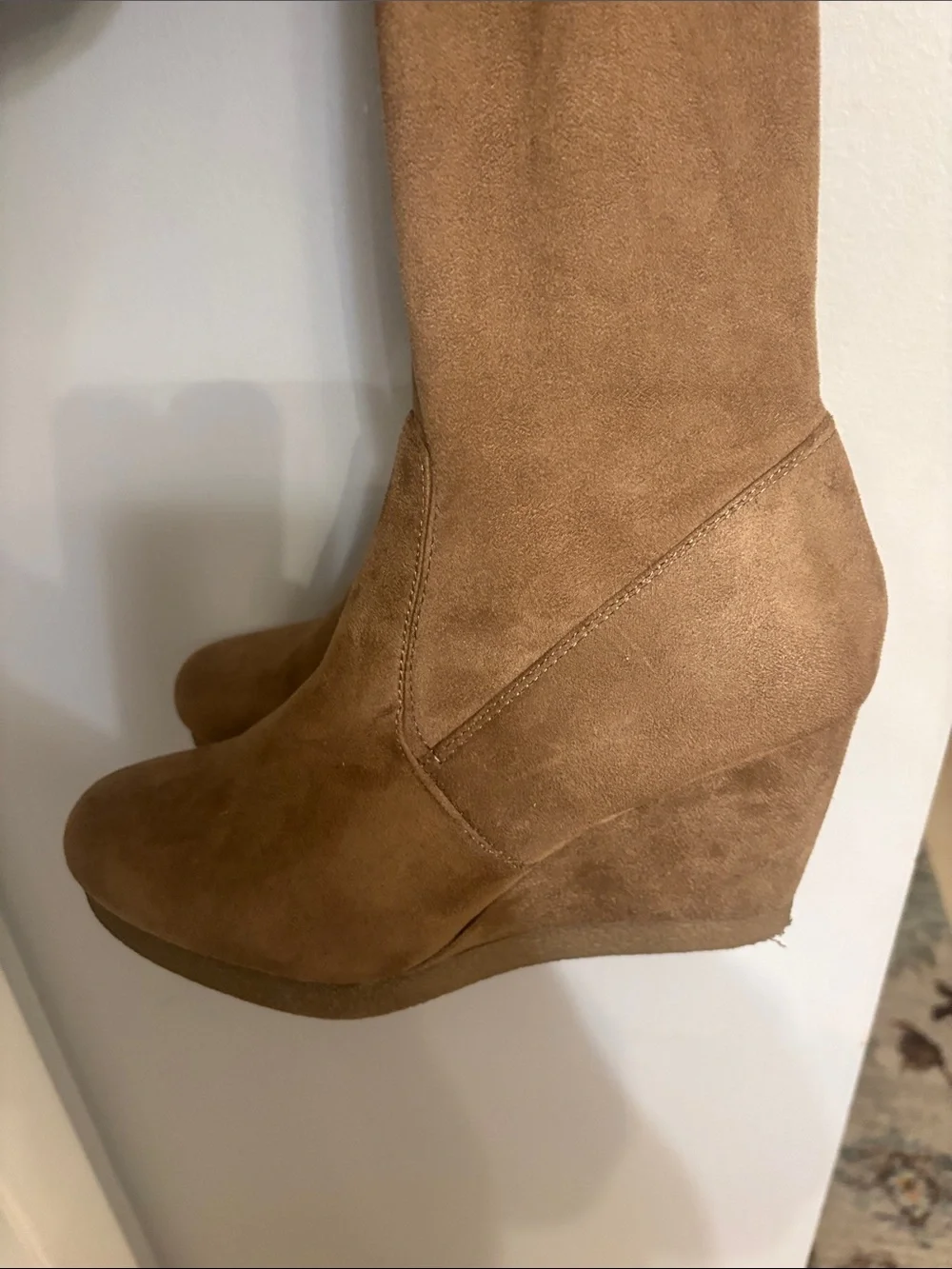 JustFab Over-the-Knee Wedge Boots in Taupe